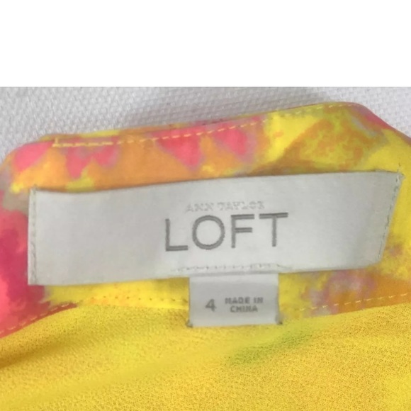 Ann Taylor Loft Yellow Dress Tie Waist Size 4 Pink - Picture 4 of 6